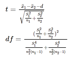 Welch's t-test formula